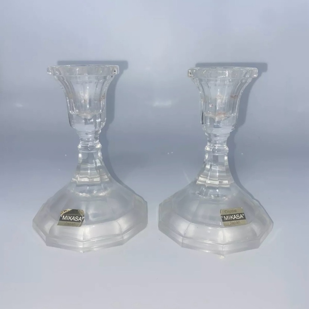 Mikasa Crystal Candlestick Holders 5 inches. EUC no chips or cracks